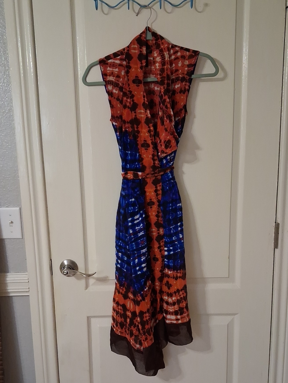 BCBGMAXAZRIA Isla Silk Persian Red Asymmetrical Self Tie Sleeveless Wrap Dress